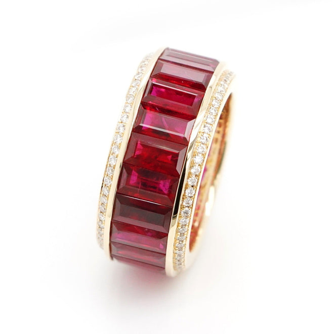 9.14 cts Baguette Ruby with White Diamond Pavée  Eternity Ring