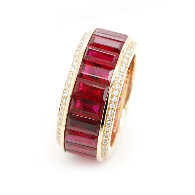 9.14 cts Baguette Ruby with White Diamond Pavée  Eternity Ring