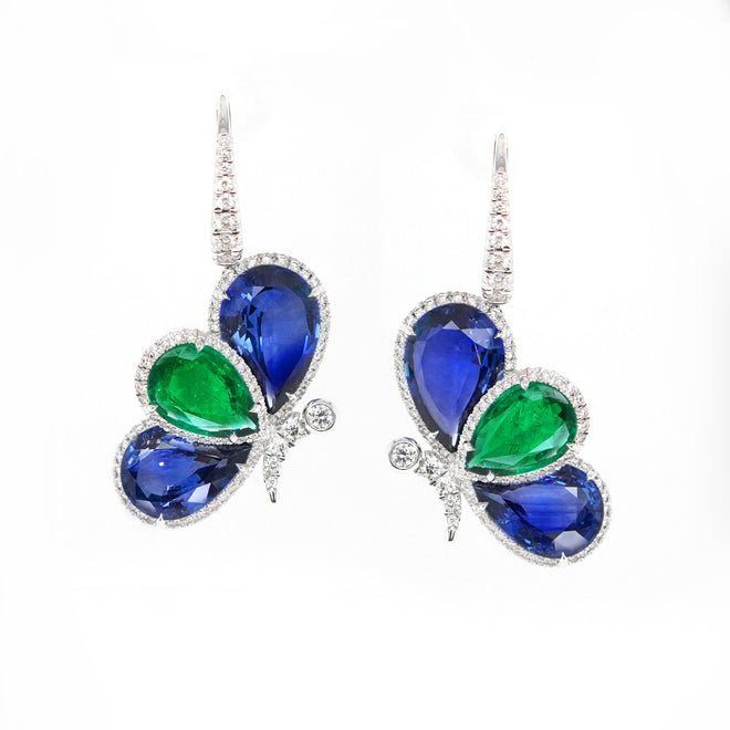 3.00 / 11.17 cts Emerald with Blue Sapphire Earrings