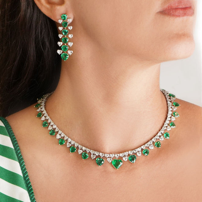 30.34 / 32.94 cts Emerald with Diamond Necklace