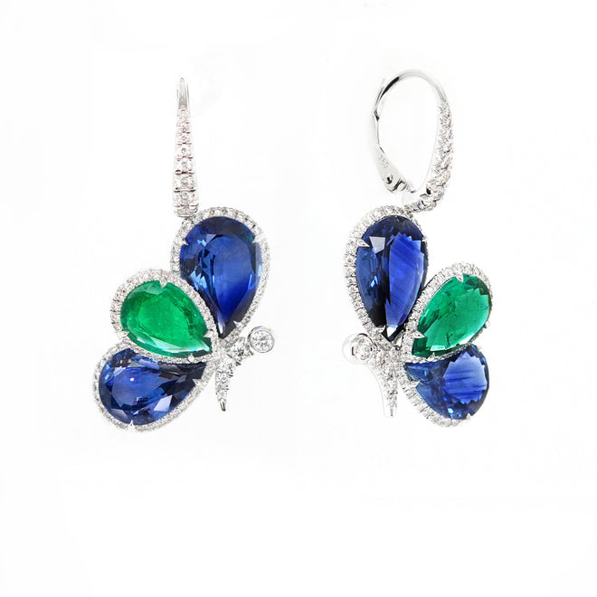 3.00 / 11.17 cts Emerald with Blue Sapphire Earrings