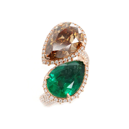 5.01 / 4.75 cts Emerald with Fancy Diamond Ring