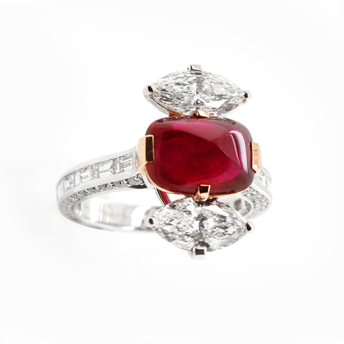 3.75 cts Burmese Ruby with Cushion Diamond Ring
