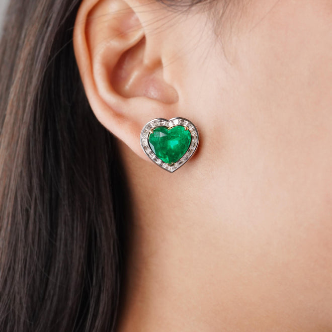 6.34 / 6.46 cts Colombia Emerald with Diamond Earrings (ENQUIRE)