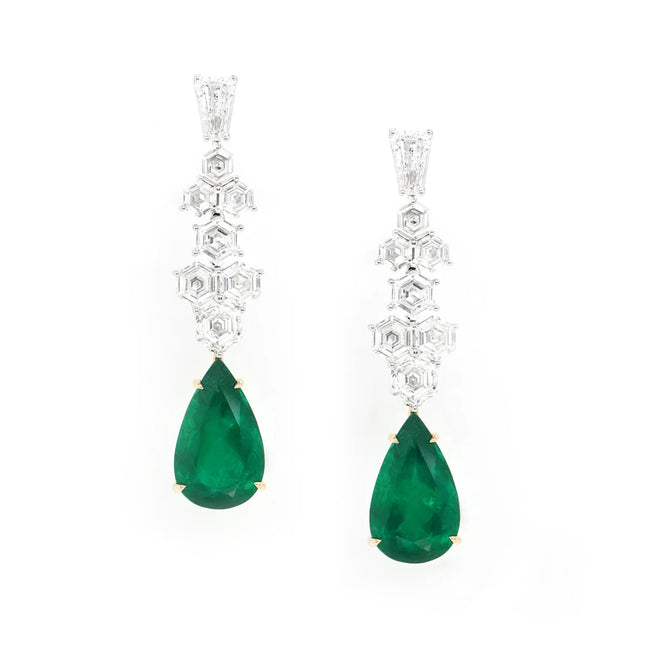 6.640 / 6.423  cts Minor Oil Colombian Emerald with Diamond Earrings (ENQUIRE)