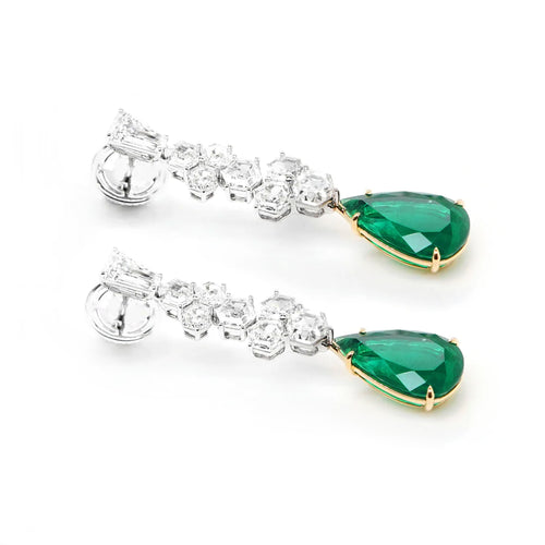 6.640 / 6.423  cts Minor Oil Colombian Emerald with Diamond Earrings (ENQUIRE)