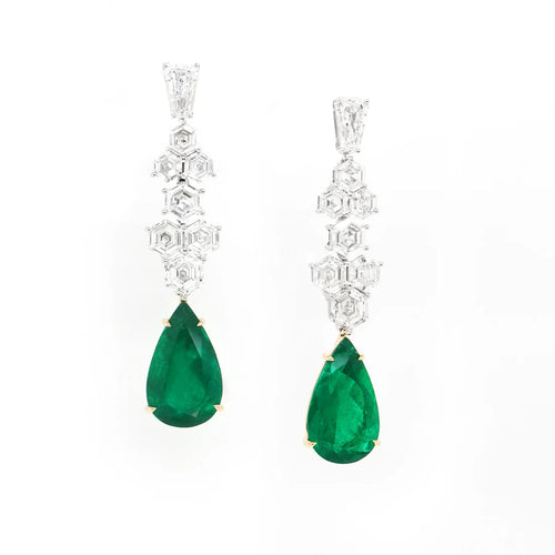 6.640 / 6.423  cts Minor Oil Colombian Emerald with Diamond Earrings (ENQUIRE)