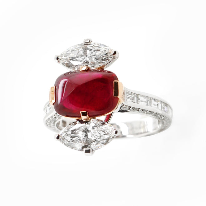 3.75 cts Burmese Ruby with Cushion Diamond Ring