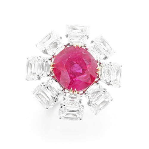  9.90 cts Unheated Burmese Ruby with Diamond Ring (ENQUIRE)