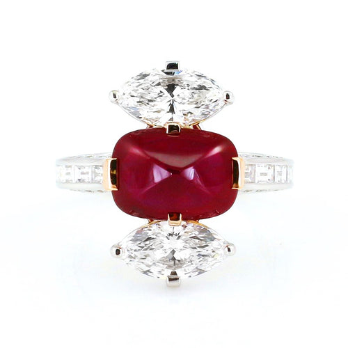 3.75 cts Burmese Ruby with Cushion Diamond Ring