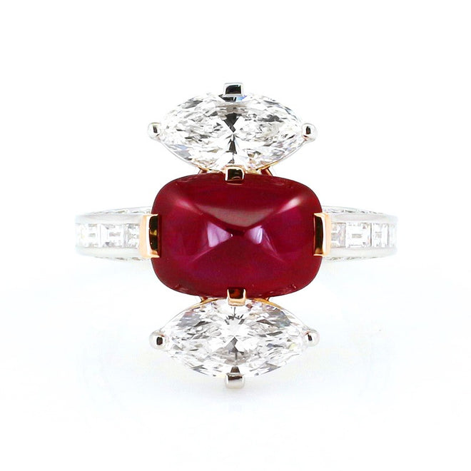 3.75 cts Burmese Ruby with Cushion Diamond Ring