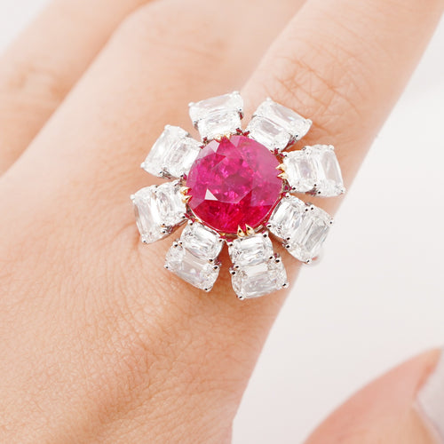  9.90 cts Unheated Burmese Ruby with Diamond Ring (ENQUIRE)