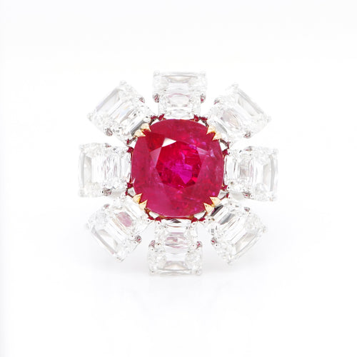  9.90 cts Unheated Burmese Ruby with Diamond Ring (ENQUIRE)