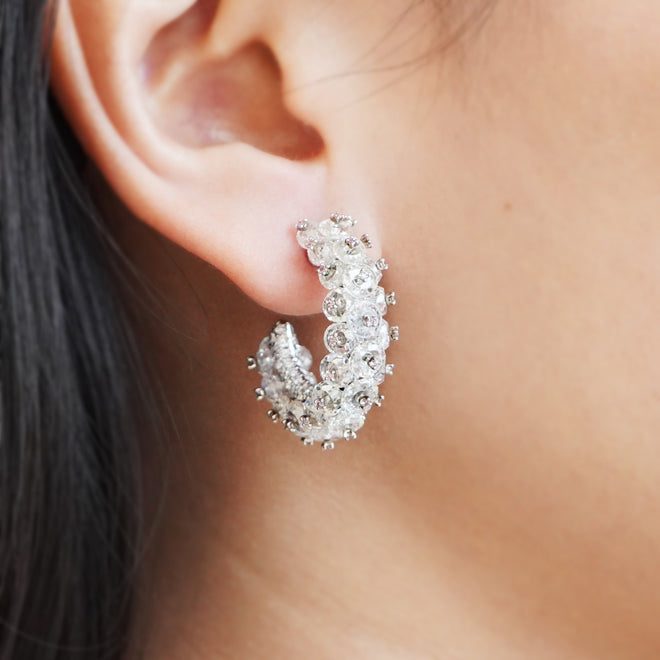 27.16 / 0.46 cts White BEAD Diamond with Pink Diamond Pavée Eternity Hoops