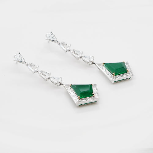  6.75 / 6.36 cts Emerald with Diamond Earrings