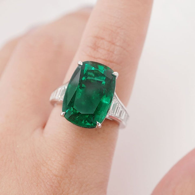  12.39 cts  Emerald with Diamond Ring (ENQUIRE)