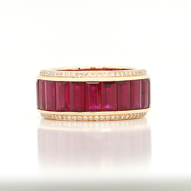 9.14 cts Baguette Ruby with White Diamond Pavée  Eternity Ring