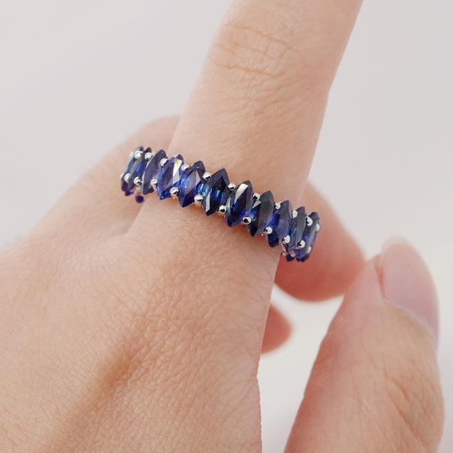 8.61 cts Marquise Blue Sapphire Eternity Ring