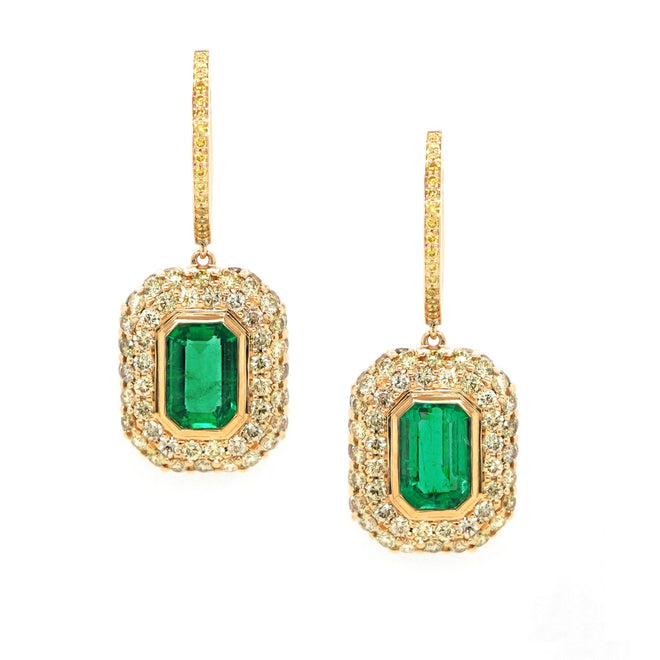  1.34 / 0.85  cts Emerald with Diamond Earrings