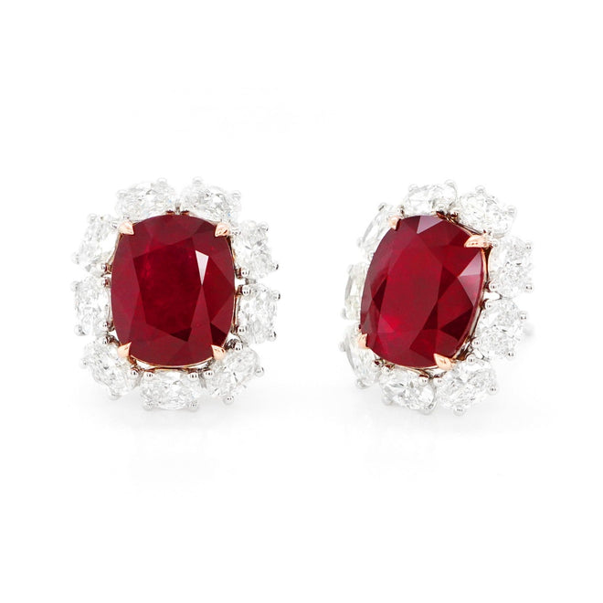 4.838 / 4.693 cts Cushion Ruby with Diamond Earrings 