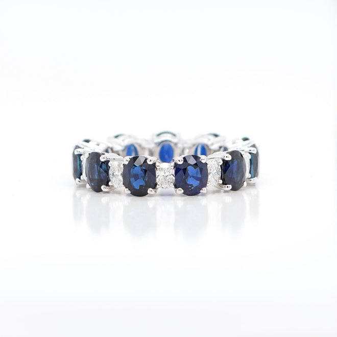 6.05 cts Oval Blue Sapphire with Diamond Eternity Ring