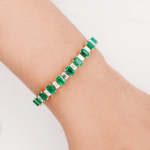 13.26 cts Octagon Emerald with Diamond Tennis Bracelet