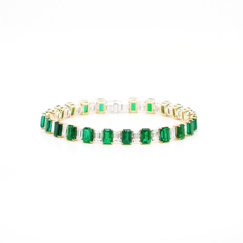 13.26 cts Octagon Emerald with Diamond Tennis Bracelet