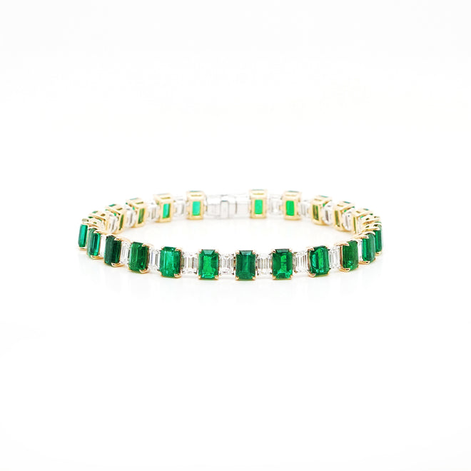 13.26 cts Octagon Emerald with Diamond Tennis Bracelet