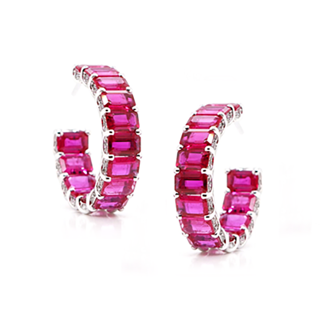 13.91 cts Ruby Octagon with Diamond Hoops