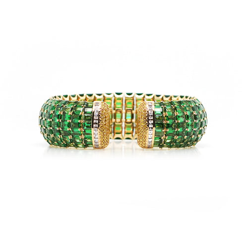 49.92 cts Octagon Tsavorite with Yellow Diamond Bangle