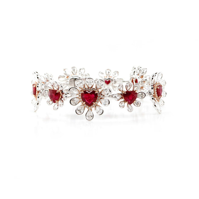 9.82 cts Heart Shape Ruby Diamond Bracelet