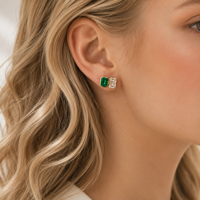 1.64 / 1.78 cts Minor Oil Octagon Emerald Studs