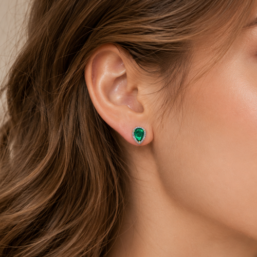 1.72 / 1.68 cts Pear Shape Emerald Earrings