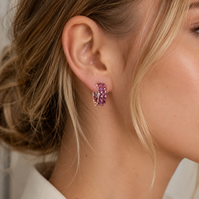 14.23 cts Pink Sapphire Asscher Eternity Hoops