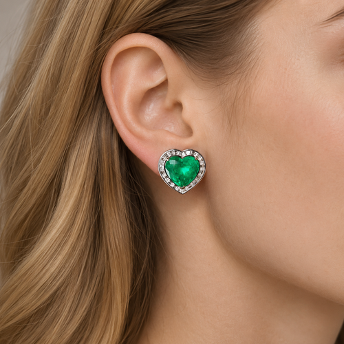 6.34 / 6.46 cts Colombia Emerald with Diamond Earrings (ENQUIRE)