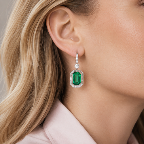 8.886 / 7.373 cts Emerald with Diamond Earring