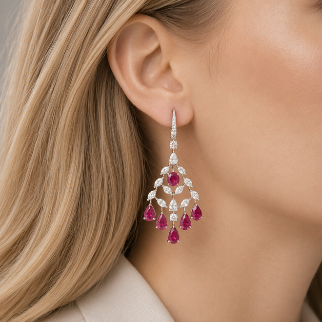 11.92 cts Pear Shape Ruby with Diamond Earrings