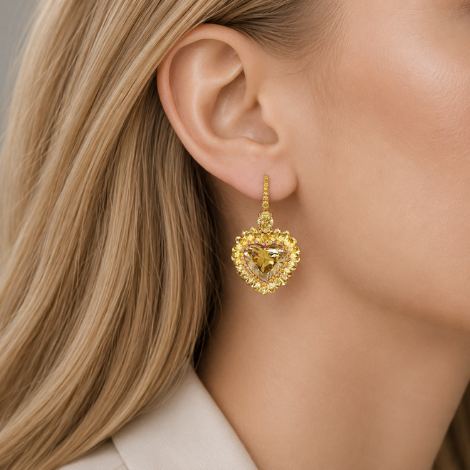 28.01 cts  Heart Shape Yellow Diamond Earrings (ENQUIRE)