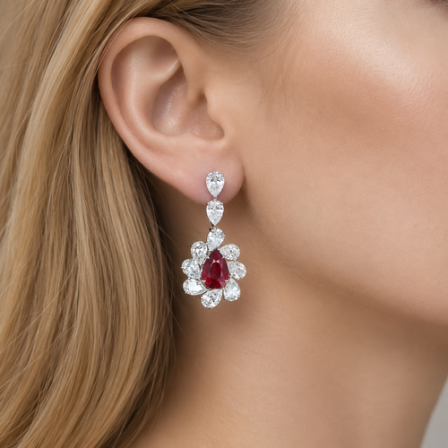 4.00 / 4.01 cts Unheated Ruby with Diamond Earrings (ENQUIRE)