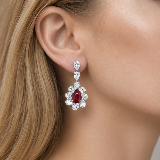 4.00 / 4.01 cts Unheated Ruby with Diamond Earrings (ENQUIRE)