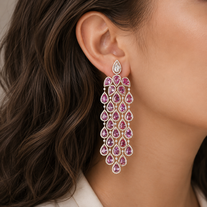 24.73 cts Pear Shape Fancy Pink Sapphire Earrings (ENQUIRE)