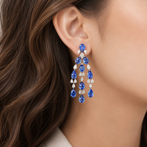 23.43 cts Unheated Blue Sapphire with Diamond Earrings