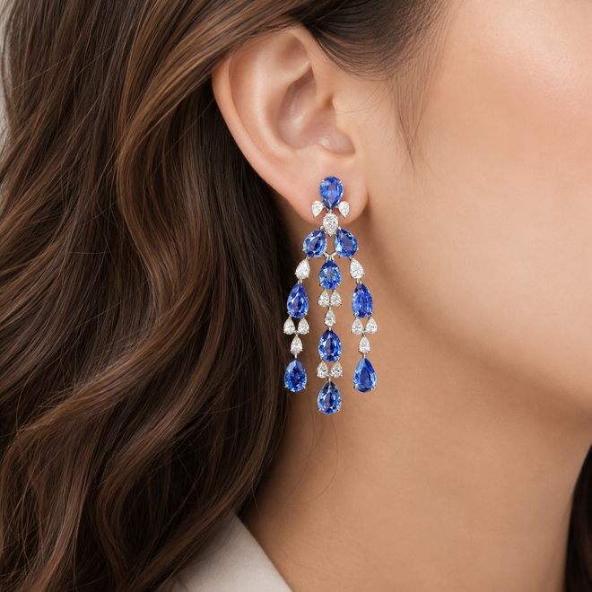 23.43 cts Unheated Blue Sapphire with Diamond Earrings