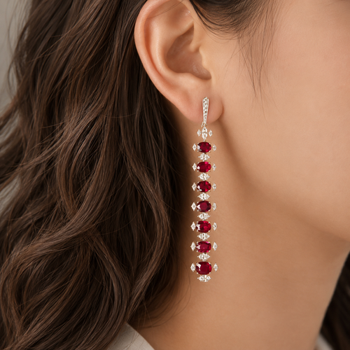 15.26 / 3.92 / 0.21 cts Oval Ruby with Diamond Earrings