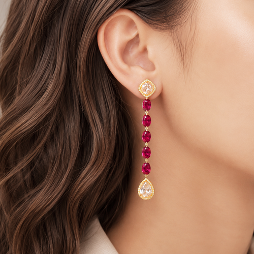 10.40 / 7.84 cts Unheated Ruby with Yellow Diamond Earrings (ENQUIRE)