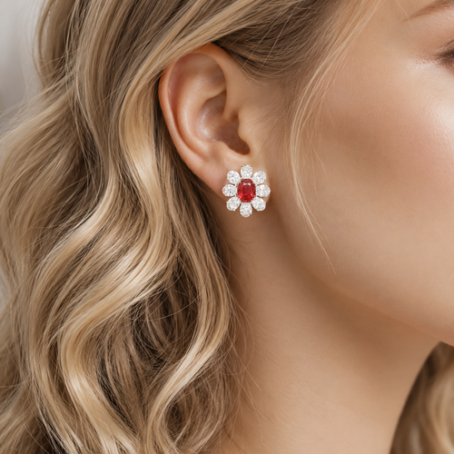 3.23 / 3.09 cts Unheated Ruby with Diamond Earrings (ENQUIRE)