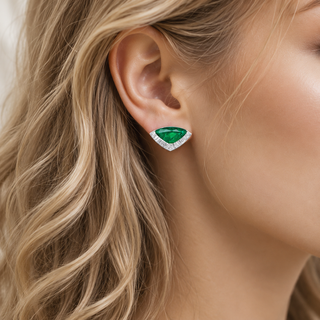 7.337 / 6.880 cts Fancy Emerald with Diamond Earrings (ENQUIRE)