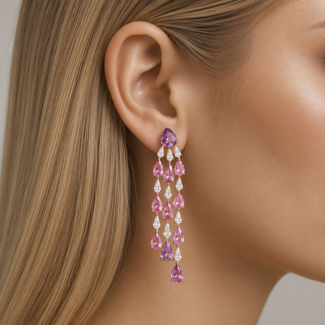28.961 / 5.35 cts Unheated Pear Shape Fancy Pink Sapphire Earrings (ENQUIRE)