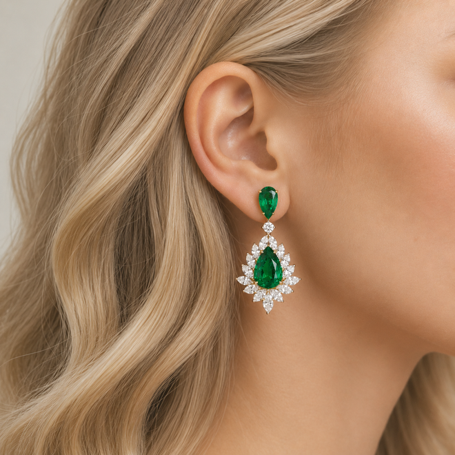 13.448 cts Emerald with Diamond Earrings (ENQUIRE)