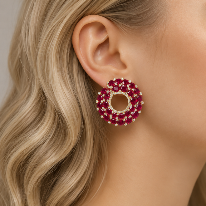 52.23 cts Unheated Cushion Oval Ruby Eternity Hoops